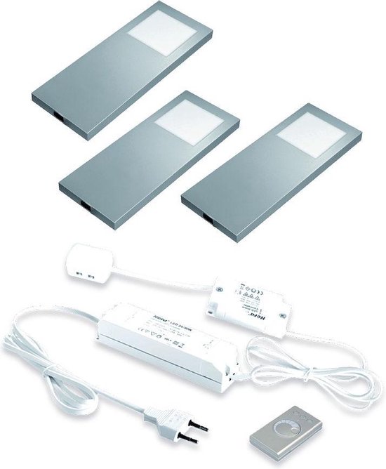 HERA Slim pad F LED keukenspot RVS (3 spots) incl. driver/dimmer