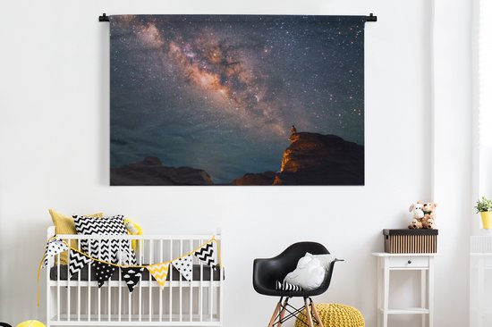 Tapisserie Voie lactée - Voie lactée au-dessus d'un paysage de montagne Tapisserie coton 180x120 cm - Tapisserie avec photo XXL / Groot format !