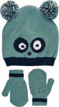 Color Kids - Beanie en wanten set voor babyjongens - Panda - Mineraalblauw - maat 50CM