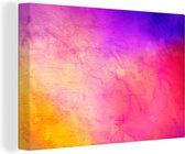 Canvas Schilderij Waterverf - Geel - Paars - Roze - 30x20 cm - Wanddecoratie