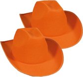 2x stuks koningsdag oranje western cowboyhoed van vilt - Oranje hoeden voor volwassenen