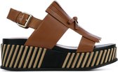 Elvio Zanon Sandalen Dames / Damesschoenen - Leer   - Plateau hoogte  6 cm - 4505 - Cognac - Maat 40