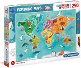 Clementoni Legpuzzel - Supercolor Puzzel Collectie - Exploring Maps, Dieren - 250 Stukjes, puzzels kinderen
