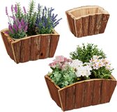 Relaxdays plantenbak hout - bloembak set van 3 - bloempot buiten - houten tuindecoratie