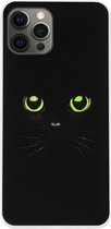 ADEL Siliconen Back Cover Softcase Hoesje Geschikt voor iPhone 12 Pro Max - Katten Zwart Groene Ogen