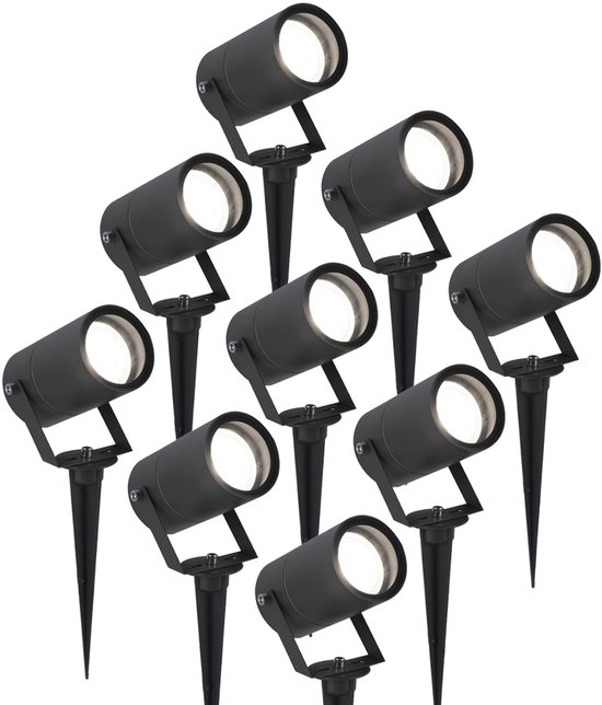 HOFTRONIC 9x HOFTRONIC Spikey - Tuinspot voor buiten - LED - Zwart - 6000K Daglicht wit - Waterdicht - 5 Watt - Voor het uitlichten van planten/struiken en bomen