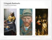 Set van 3, Magnetische boekenleggers, Rijksmuseum: Melkmeisje Vermeer, Van Gogh Zelfportret en Rembrandt De Nachtwacht