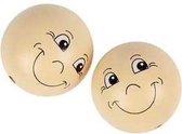 Houten ballen met gezichten, d: 40 mm, licht beige, Hout, 10stuks