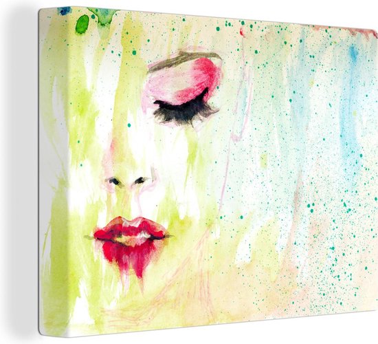 Canvas Schilderijen - Wazig waterverf schilderij van een gezicht 80x60 cm -... | bol.com