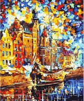 Schilderenopnummers.com® - Schilderen op nummer volwassenen - Schip in Amsterdam - 50x40 cm - Paint by numbers