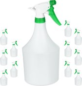 Relaxdays 12x plantenspuit binnen - á 1 liter - verstuiver planten – spuitfles - wit-groen