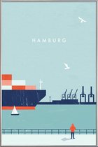 JUNIQE - Poster met kunststof lijst Hamburg - retro -13x18 /Blauw &