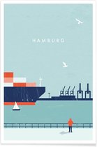 JUNIQE - Poster Hamburg - retro -60x90 /Blauw & Rood