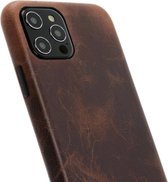 Minim Apple iPhone 12 Pro Max Hoesje Back Cover Echt Leer Bruin