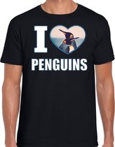 I love penguins t-shirt met dieren foto van een pinguin zwart voor heren - cadeau shirt pinguins liefhebber 2XL