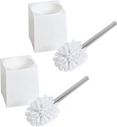 2x stuks wc/toiletborstels en houders wit 33 cm van kunststof  - Toilet/badkameraccessoires wc-borstel