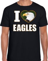 I love eagles t-shirt met dieren foto van een amerikaanse zeearend zwart voor heren - cadeau shirt adelaars vogel liefhebber L