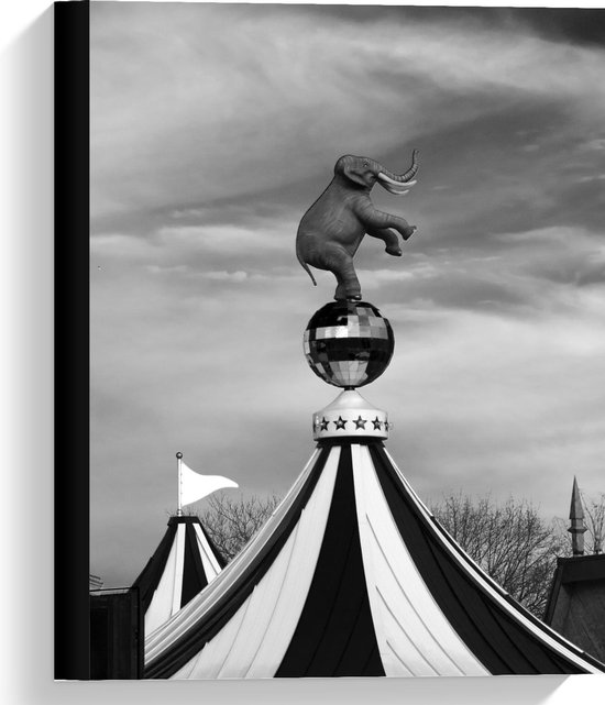 Foto: Canvas olifant op circustent zwart wit 30x40cm foto op canvas schilderij wanddecoratie op canvas 