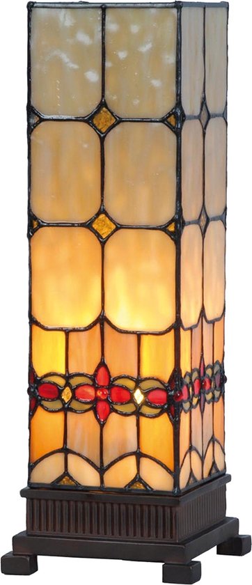LumiLamp Tiffany Tafellamp 12x12x35 cm Geel Glas Rechthoek Tiffany Bureaulamp