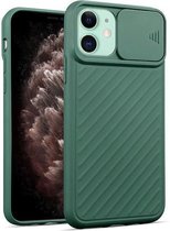 iPhone 12 Pro Hoesje met Camera Bescherming - Apple iPhone 12 Pro Back Cover Case Camera Slide - Donkergroen