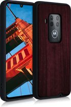 kwmobile telefoonhoesje voor Motorola One Zoom - Hoesje met bumper in donkerrood - Back cover - walnoothout