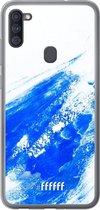 Samsung Galaxy A11 Hoesje Transparant TPU Case - Blue Brush Stroke #ffffff