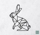 Laserfabrique Wanddecoratie - Geometrische Konijn - Medium - Zwart - Geometrische dieren en vormen - Houten dieren - Muurdecoratie - Line art - Wall art