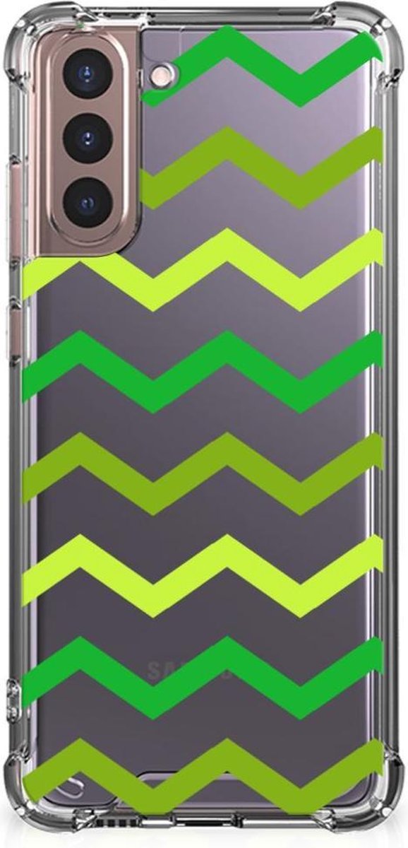 Samsung Galaxy S21 Plus Doorzichtige Silicone Hoesje Zigzag Groen