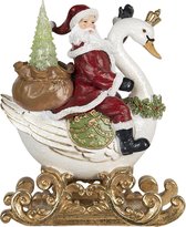 Clayre & Eef Beeld  Kerstman 26*15*33 cm Wit Rood Kunststof Kerstdecoratie beeld decoratie  Decoratieve Accessoires