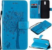 Voor Nokia 2.3 Tree & Cat reliÃ«fpatroon Horizontale flip lederen tas met houder & kaartsleuven & portemonnee & draagkoord (blauw)