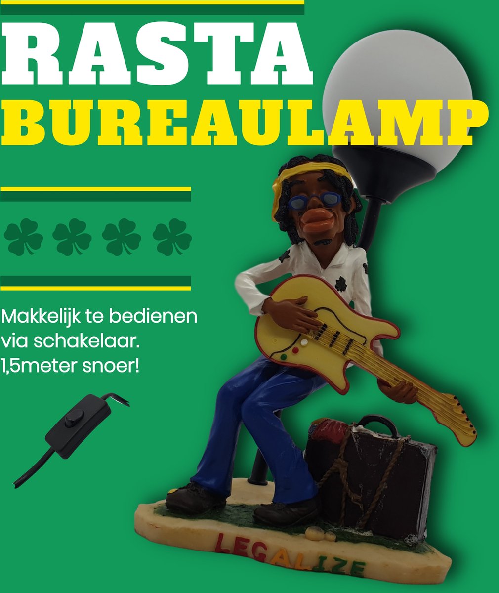 Wiet accesoires rastafari bureaulamp – grappige reggae rasta weed accessoires lamp op bureau 33 cm hoog | GerichteKeuze