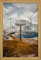 JUNIQE - Poster met houten lijst Skilift foto -60x90 /Bruin & Turkoois