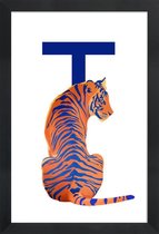 JUNIQE - Poster in houten lijst T Tiger -40x60 /Blauw & Oranje