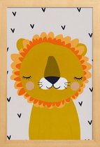 JUNIQE - Poster in houten lijst Leeuw kinderkamer illustratie -20x30