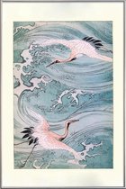 JUNIQE - Poster met kunststof lijst Ooievaars boven water -20x30