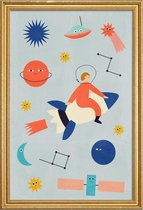 JUNIQE - Poster met houten lijst Friends in Space -30x45 /Kleurrijk