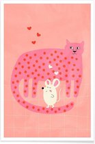 JUNIQE - Poster Cat and Mouse -13x18 /Roze