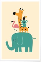 JUNIQE - Poster Schattige dieren illustratie -20x30 /Geel & Ivoor