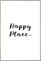 JUNIQE - Poster met kunststof lijst Happy -60x90 /Wit & Zwart