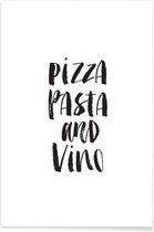 JUNIQE - Poster Pizza Pasta And Vino -30x45 /Wit & Zwart