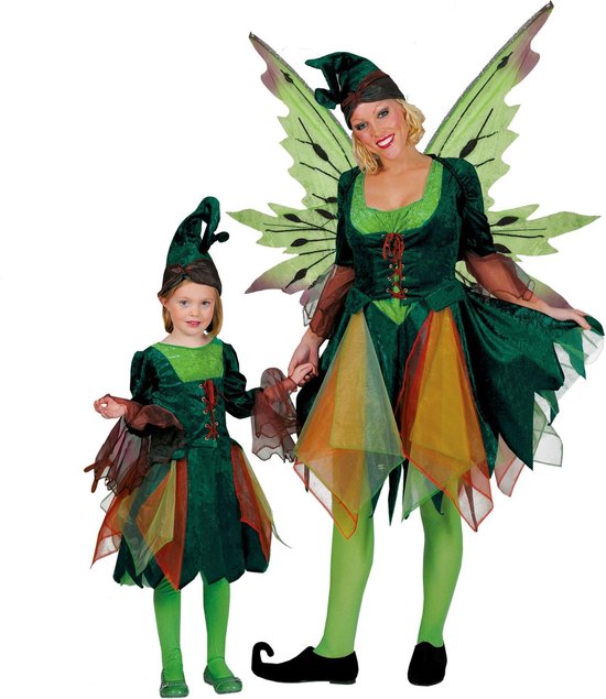 Funny Fashion - Elfen Feeen & Fantasy Kostuum - Willow Woman Elf - Meisje - groen - Maat 152 - Carnavalskleding - Verkleedkleding