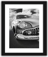 Foto in frame , Vintage auto ​, 70x100cm , Zwart wit  , Premium print
