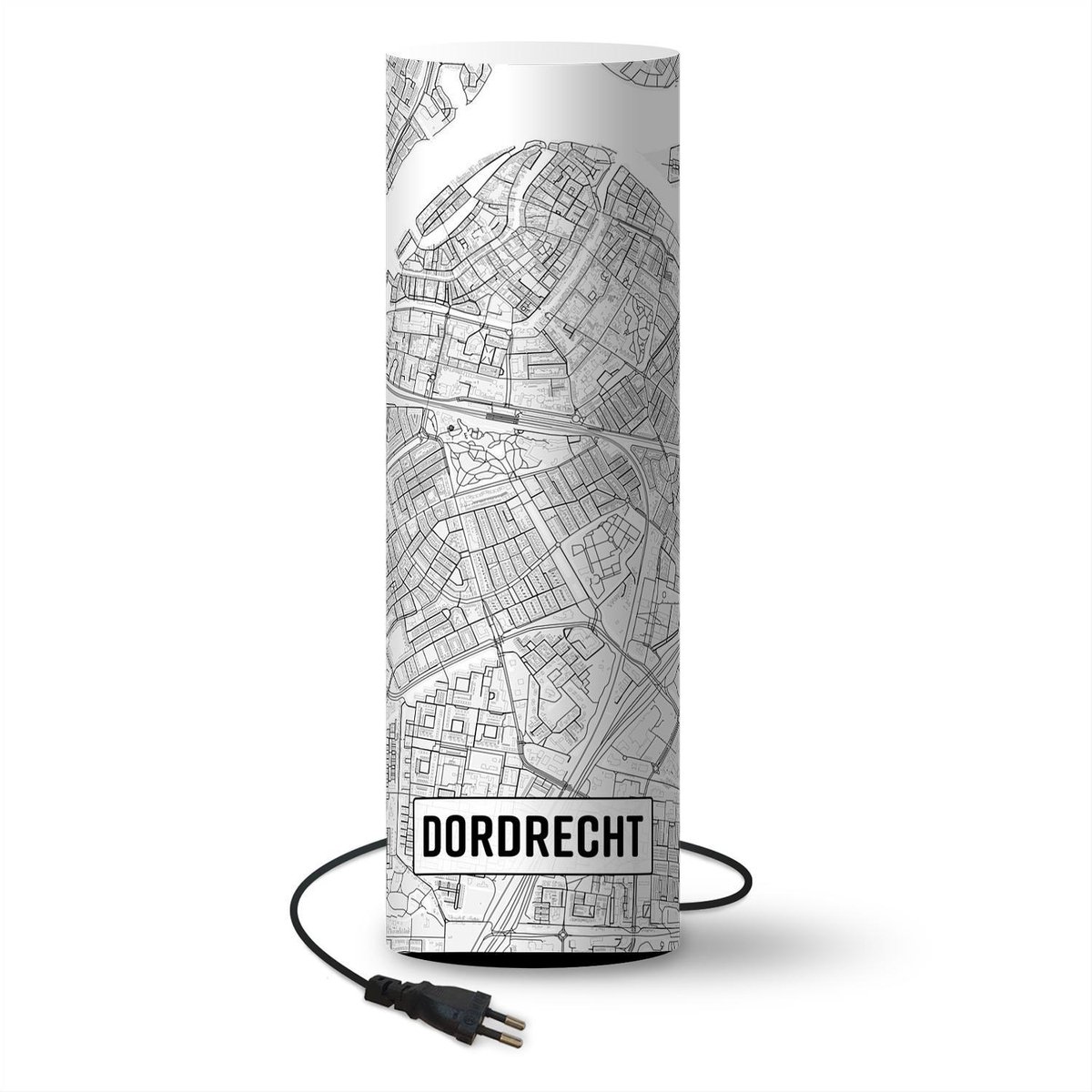 Lamp - Nachtlampje - Tafellamp slaapkamer - Stadskaart Dordrecht - 60 cm hoog - Ø19.1 cm - Inclusief LED lamp - Plattegrond