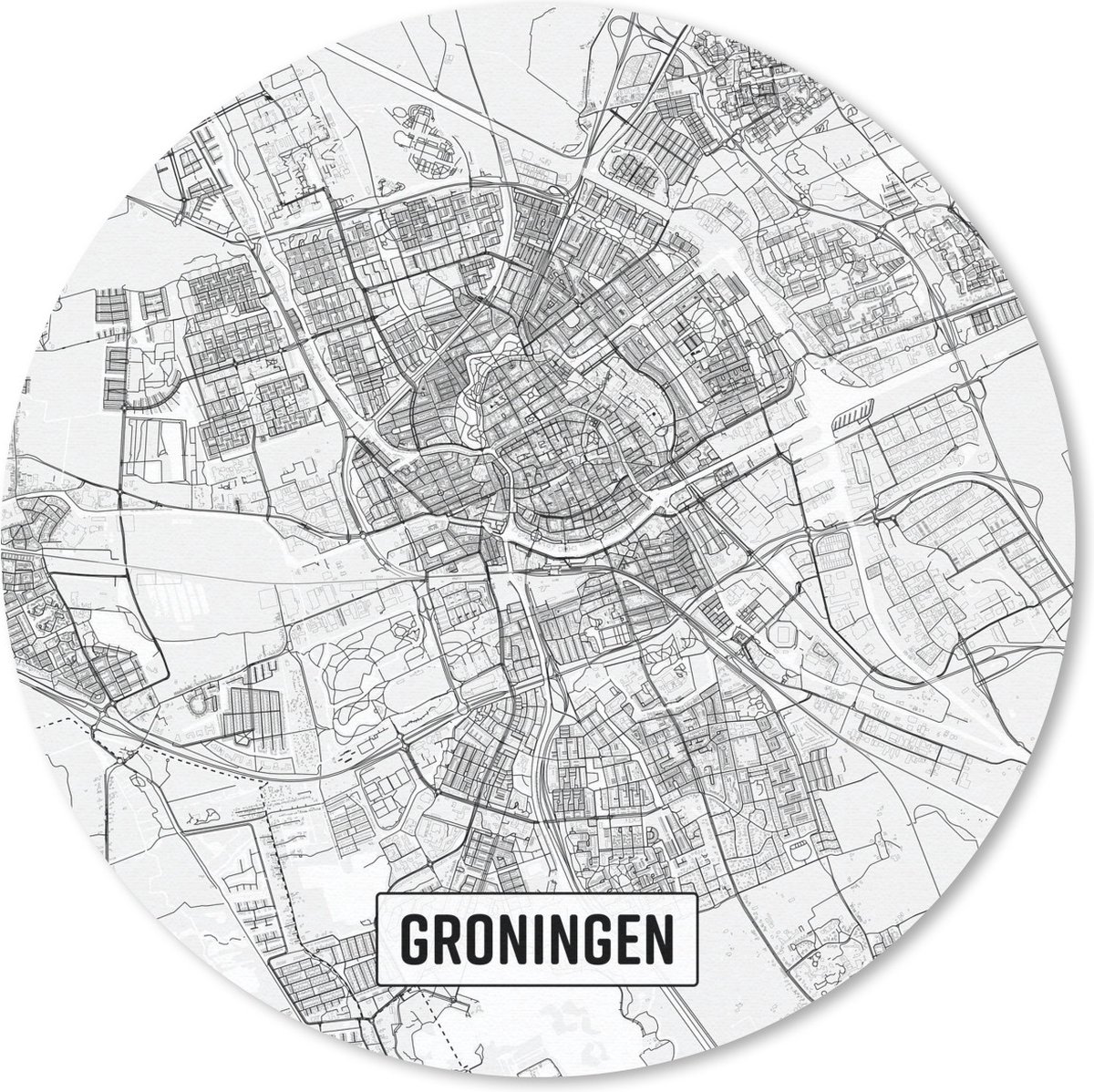 Muismat rond 30x30 cm - Mousepad Stadskaart Groningen - Ronde muismatten