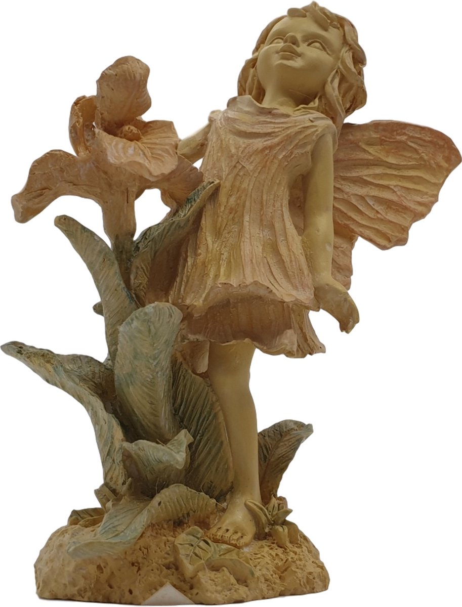 Elfjes beeldjes decoratie voor binnen en buiten – polyresin materiaal elfjesbeeldje met bloem 14,5 cm hoog | GerichteKeuze