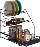 Relaxdays keuken organizer zwart - keukenrek metaal - opbergrek keukenkast - aanrecht
