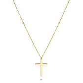 Twice As Nice Halsketting in goudkleurig edelstaal, kruis aan ovale schakels 50 cm+5 cm