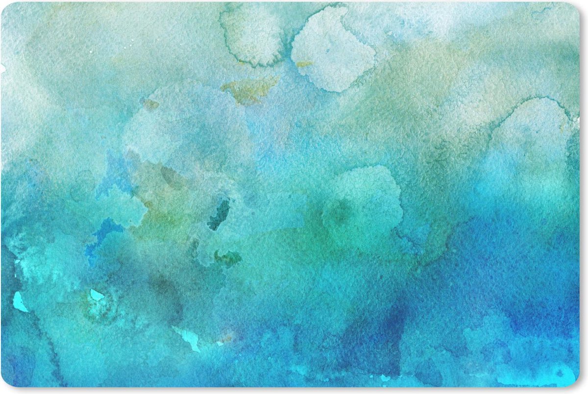 Muismat Waterverf Abstract - Abstract werk gemaakt met waterverf en blauwe met groene kleuren muismat rubber - 27x18 cm - Muismat met foto