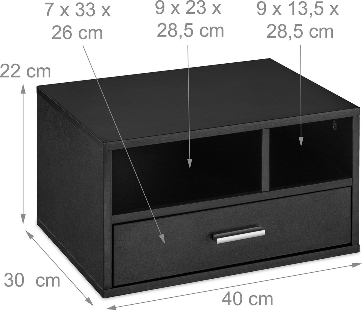 Relaxdays Bureau Kast Met 3 Vakken & Deur - Verrijdbaar Met Wielen & Rem - Spaanplaat - 57x48x34 Cm - Zwart - Voor Kantoor Of Werkkamer