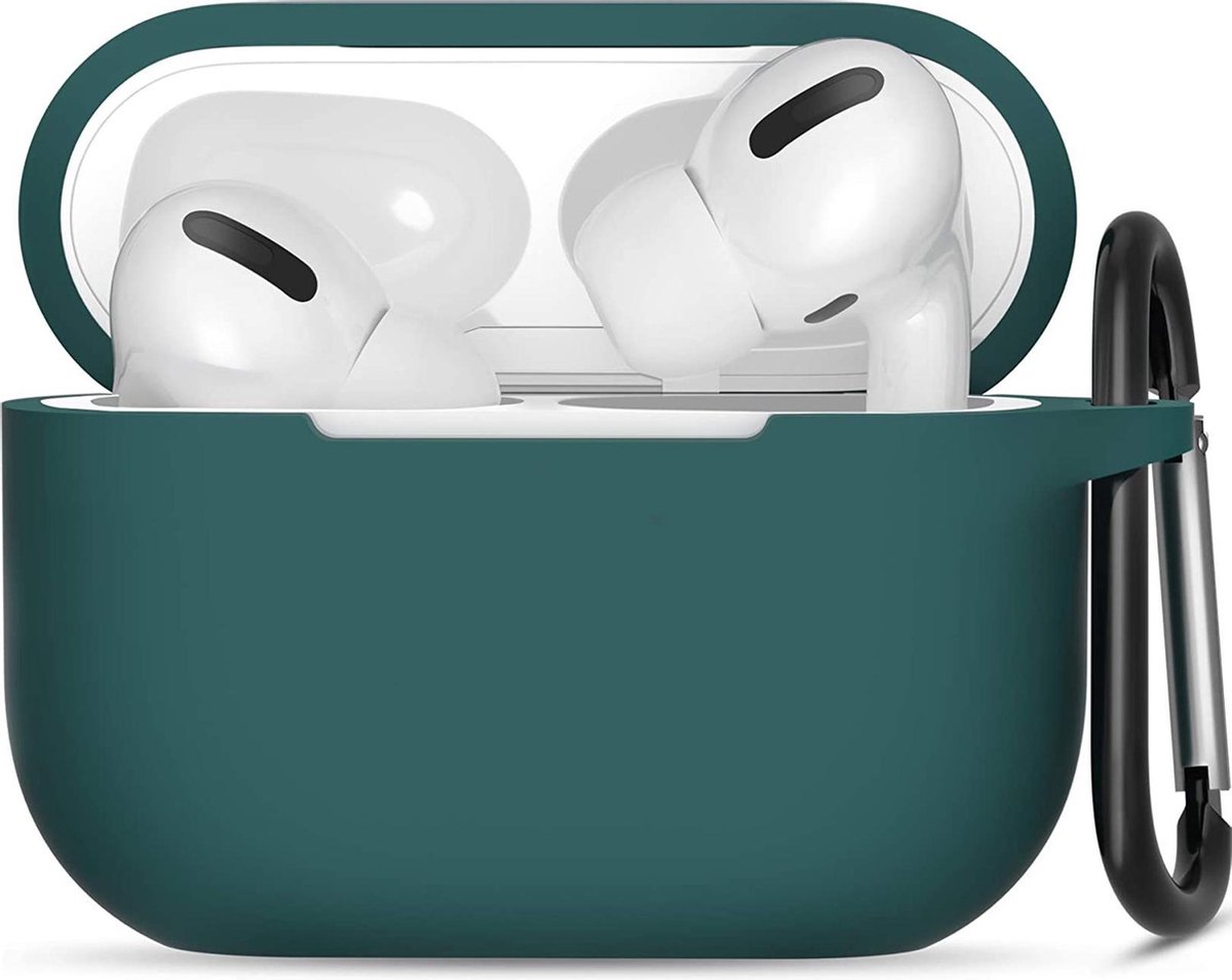 Apple Airpods Pro ultra dunne siliconen cover - extra dunne Apple Airpods siliconen cover met sleutelhanger - Donkergroen